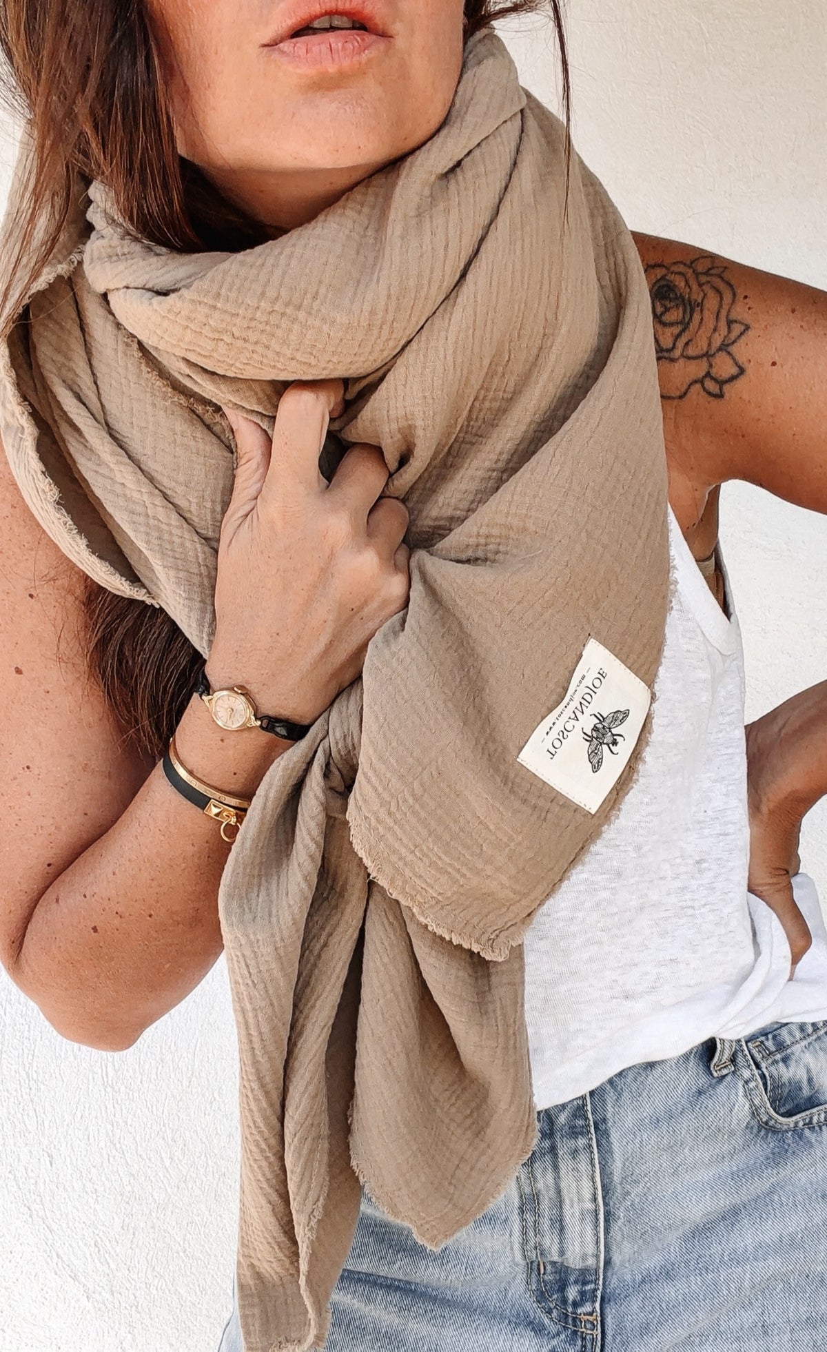 Echarpe Plaid Gaze de Coton Beige