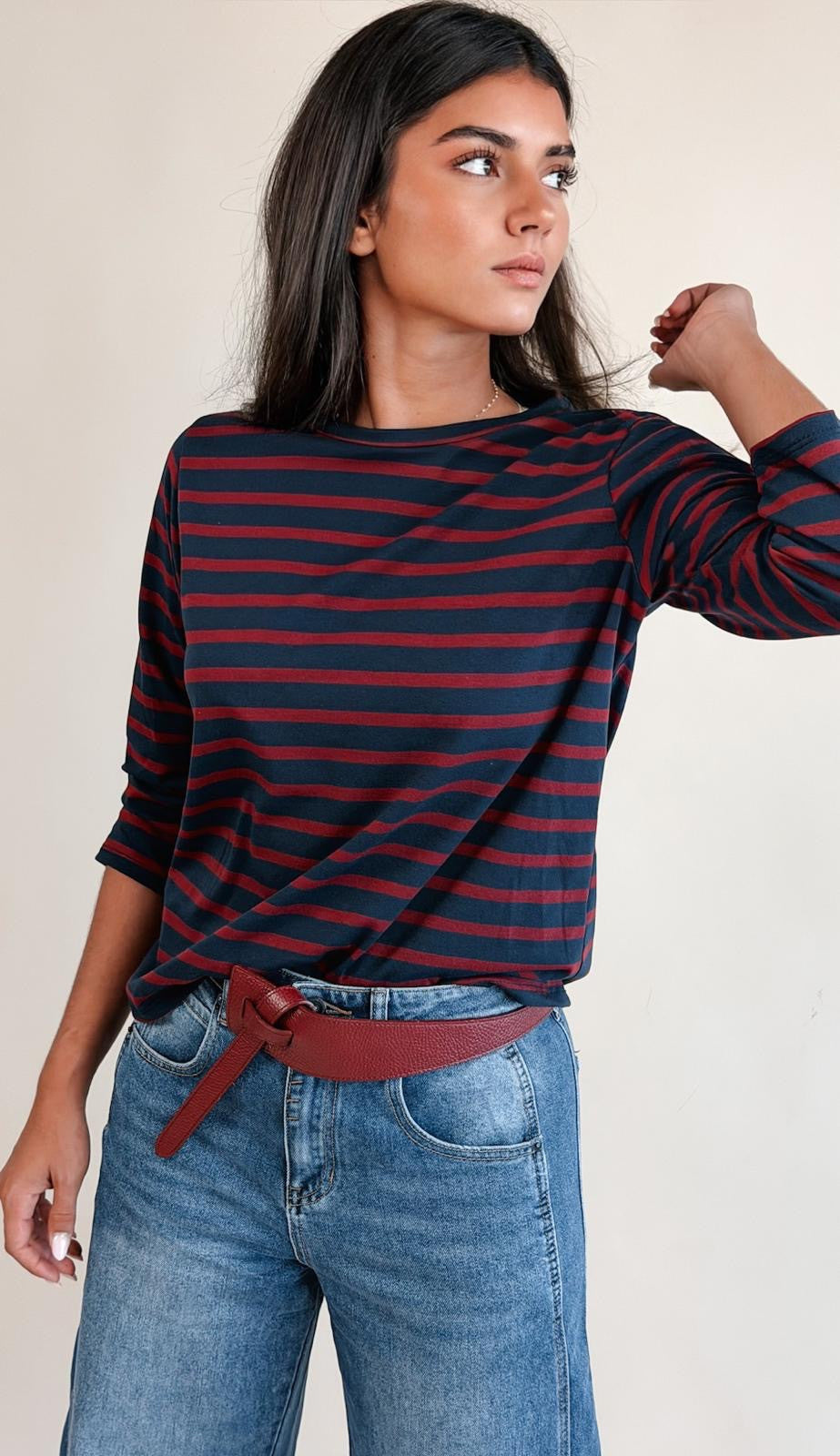 Top Rayé Oliver Marine Bordeaux