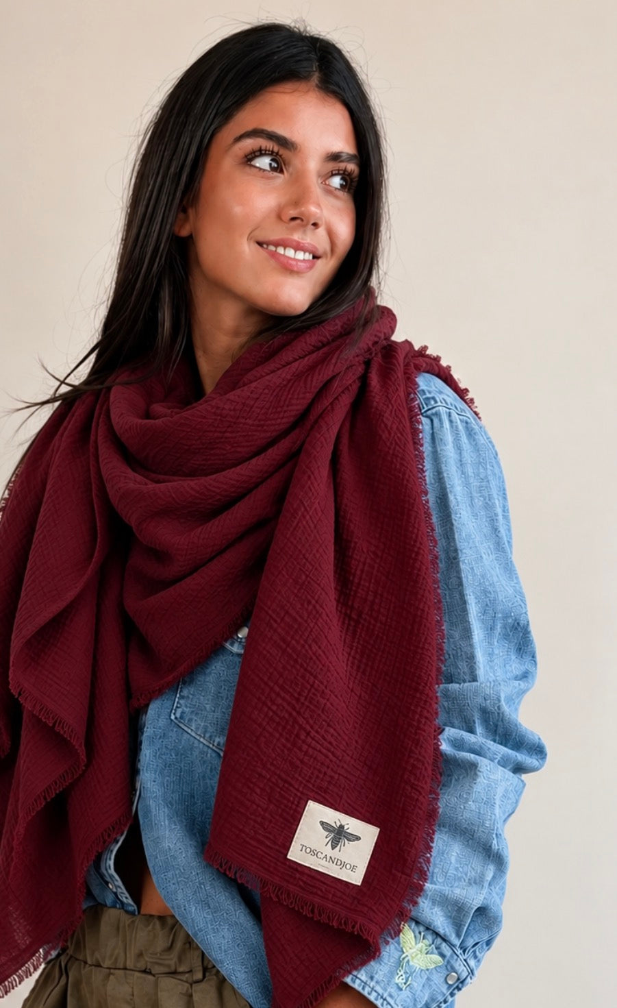 Echarpe Plaid Gaze de Coton Burgundy