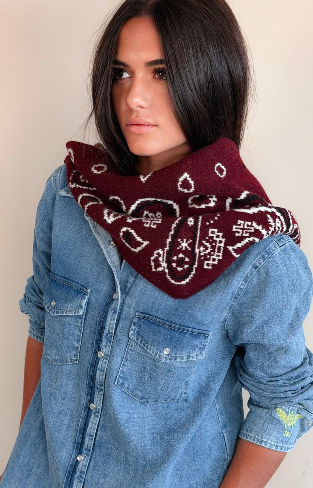 Triangle Bandana Laine Cachemire Bordeaux